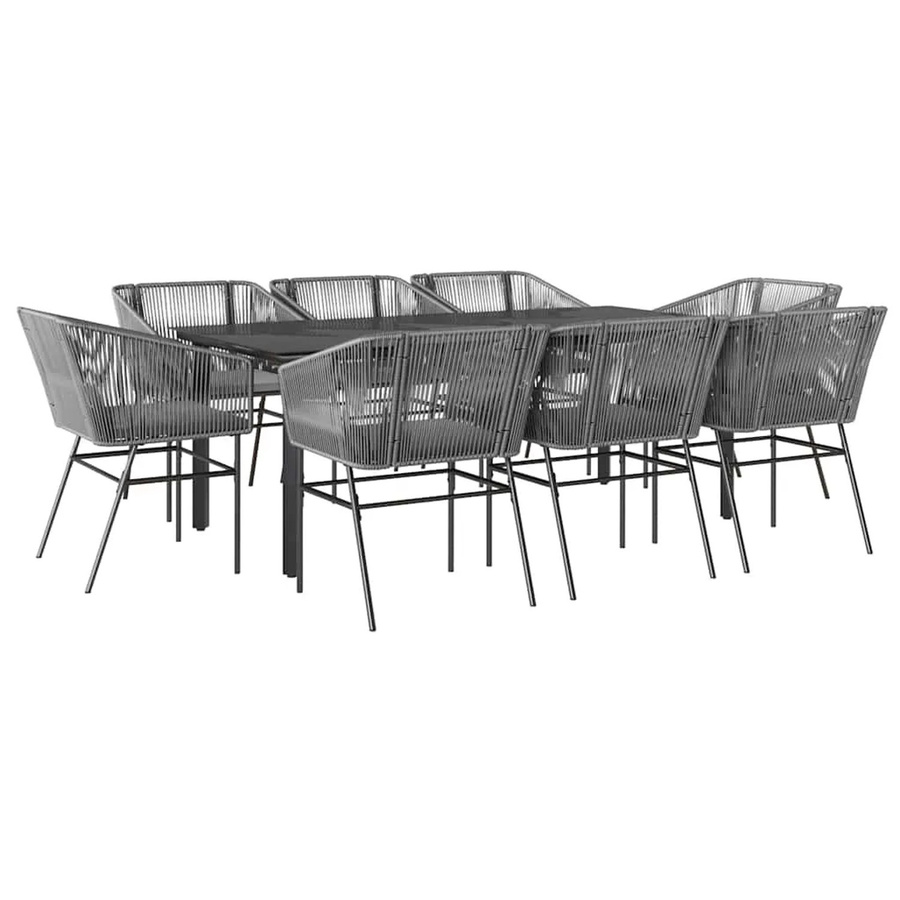 vidaXL 9-teilige Garten-Essgruppe aus Poly Rattan mit Kissen und Glastisch in Grau - Bild 2