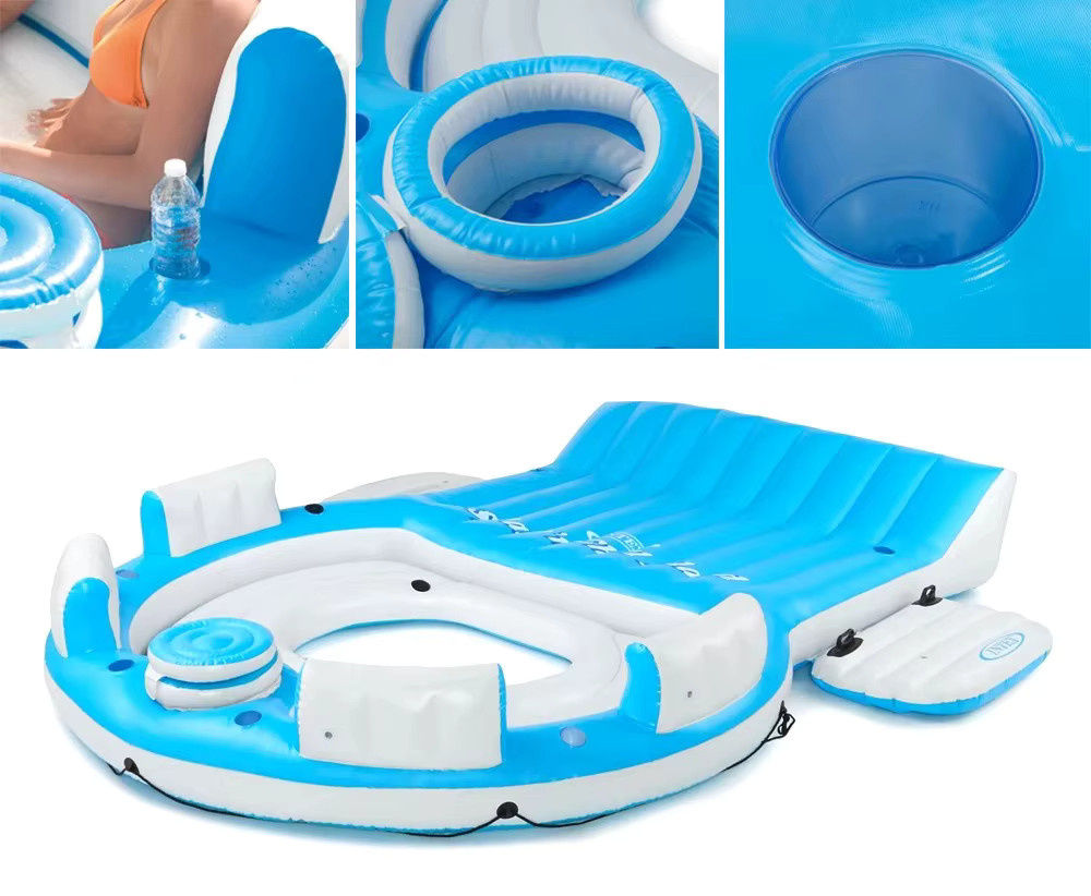 Aufblasbare schwimmende Insel mit Sonnenschutz und Getränkehaltern in Blau für Erwachsene - Bild 3