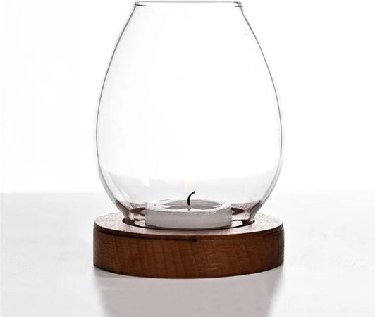 Yiran Furniture Kerzenständer aus Glas und Holz mit Becherabdeckung, Transparent und Weiß, Runder Tealight-Halter für Tischdekoration und Hochzeit