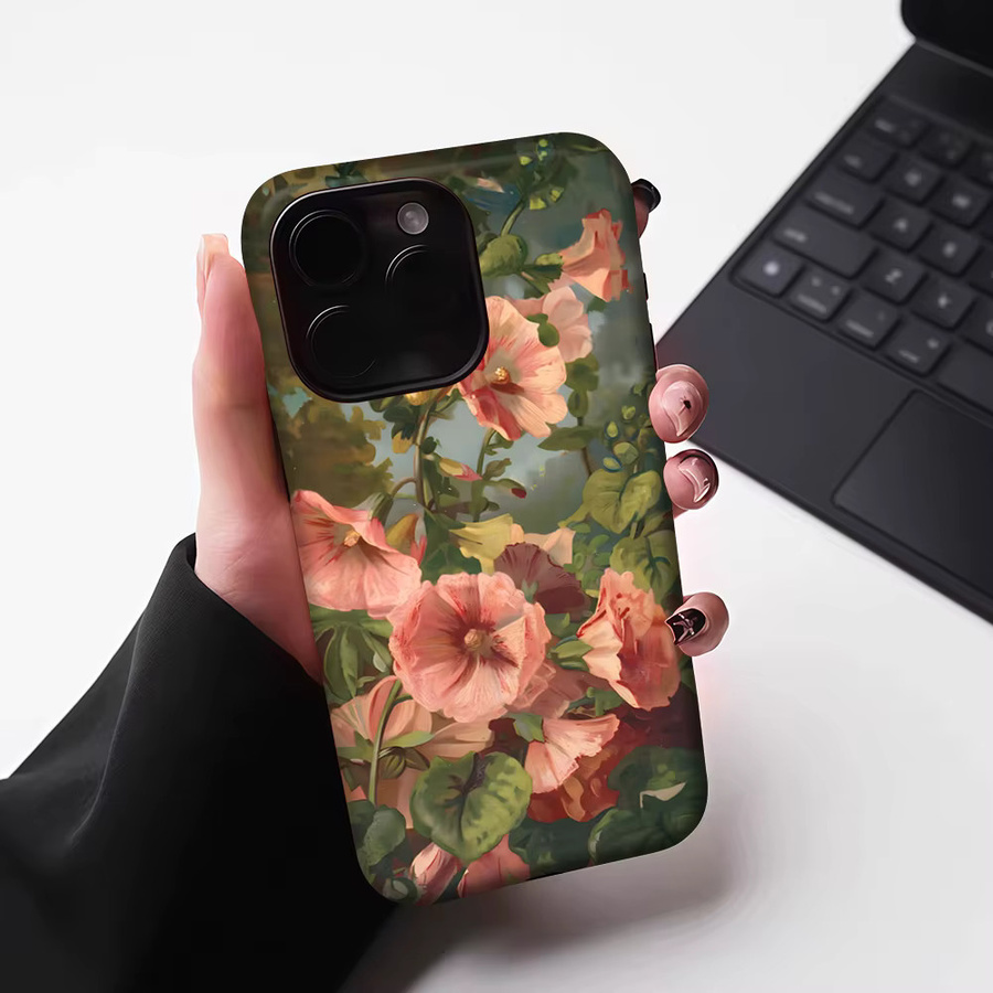 Potdemiel Magnetische Handyhülle mit Hollyhock Ölgemälde für iPhone 17 16 15 14 13 Pro Max Plus, Mehrfarbig - Bild 6