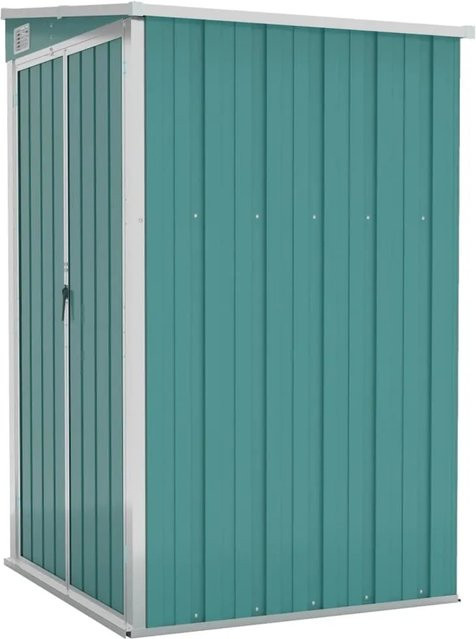 vidaXL Wand-Geräteschuppen aus verzinktem Stahl in Grün mit Doppeltür und Pultdach, B/T/H: 118 x 100 x 178 cm - Bild 1