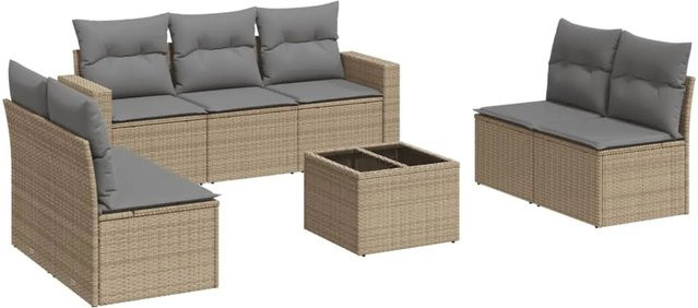 vidaXL 8-teilige Garten-Sofagarnitur in L-Form aus PE-Rattan mit Kissen, Beige-grau - Bild 1