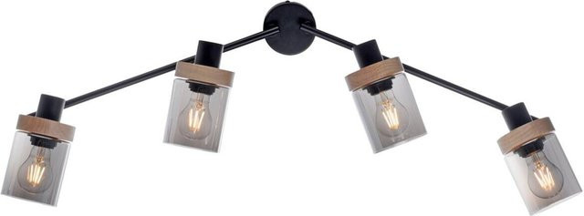 Just Light Pasqual Wand- und Deckenleuchte in Schwarz aus Metall und Glas mit 4 E27 Fassungen, B/H/L: 110 x 25 x 114 cm - Bild 1