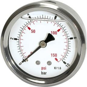 Riegler Glyzerinmano Pressure Line Manometer aus Edelstahl in Silber, G 1/4 hinten, 0-2,5 bar/36 psi, Durchmesser 63 mm - Bild 1
