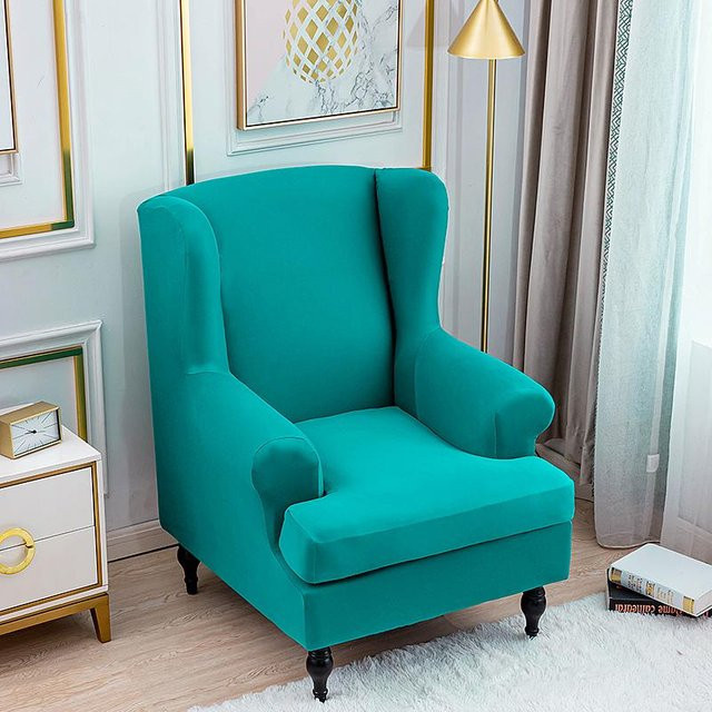 YZFZP Elastischer Sesselbezug mit Fußstützenbezug für Wingback-Sessel, Farbe: Türkis - Bild 1