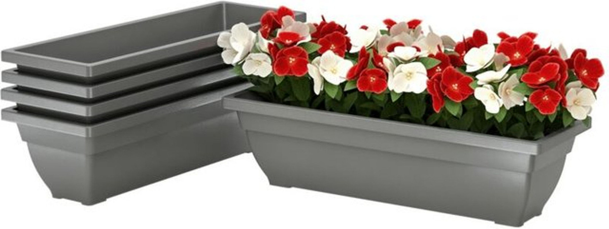 5er Set stapelbare Blumentöpfe aus Kunststoff von Outsunny, wetterfeste Übertöpfe für Innen und Außen, Grau, B/H/T: 59 x 21 x 16 cm - Bild 1