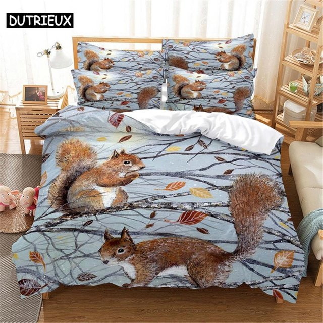 Binchi Fitness 3D Eichhörnchen Bettwäscheset aus Mikrofaser, Mehrfarbig, B/H: 140 x 210 cm - Bild 1