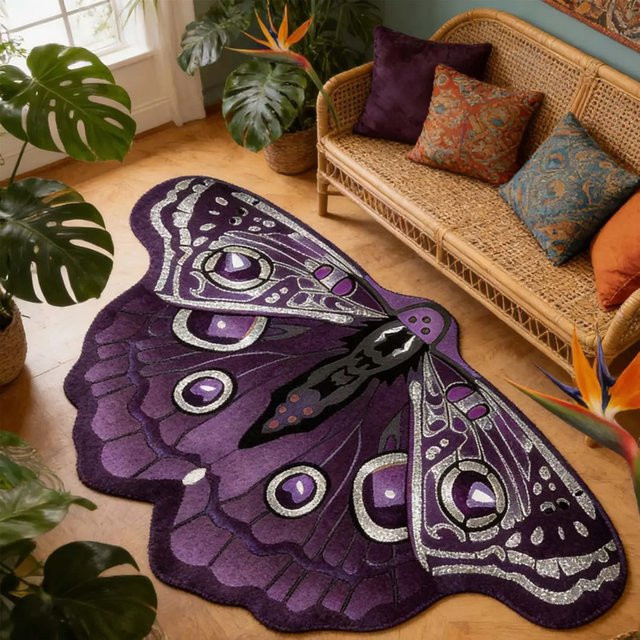 VIKAMA Retro-Schmetterlingsteppich in Lila für Wohnzimmer, Schlafzimmer und Badezimmer - Bild 1