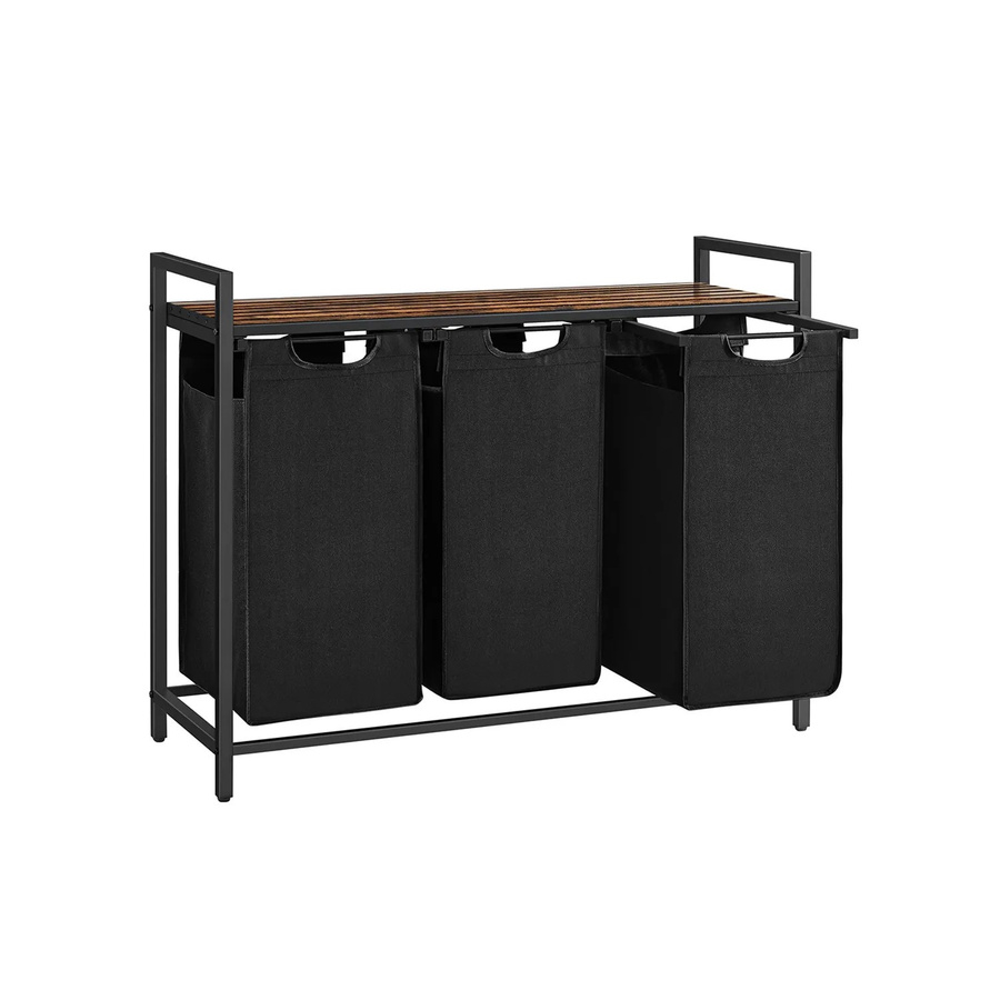 Vasagle Wäschesammler mit 3 Fächern und Ablage, Wäschekorb aus Oxford-Gewebe, Braun-Schwarz, B/T/H: 92,5 x 33 x 72 cm - Bild 2