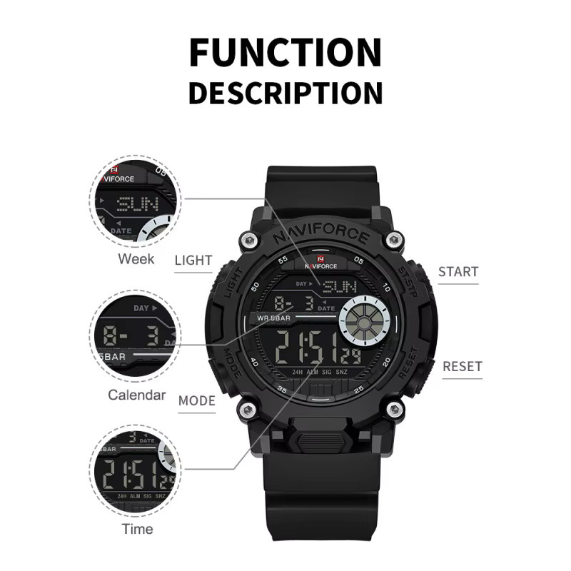 NAVIFORCE Digitaluhr, Quarz, Kunststoff, Silikon, Schwarz, Herren - Bild 4