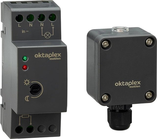 Oktaplex Edi 230V Dämmerungsschalter für Hutschiene mit externem Sensor in Anthrazit und Grau - Bild 1
