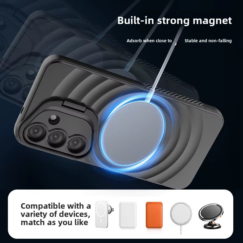 Magnetische Schutzhülle für Samsung Galaxy S25 Ultra und Galaxy S25 Plus mit Objektivhalter und Standfunktion in Schwarz - Bild 3