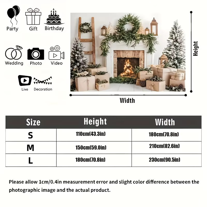 Weihnachtskamin Szene Hintergrund und Geschenkverpackungselemente aus Polyester, Mehrfarbig - Bild 2