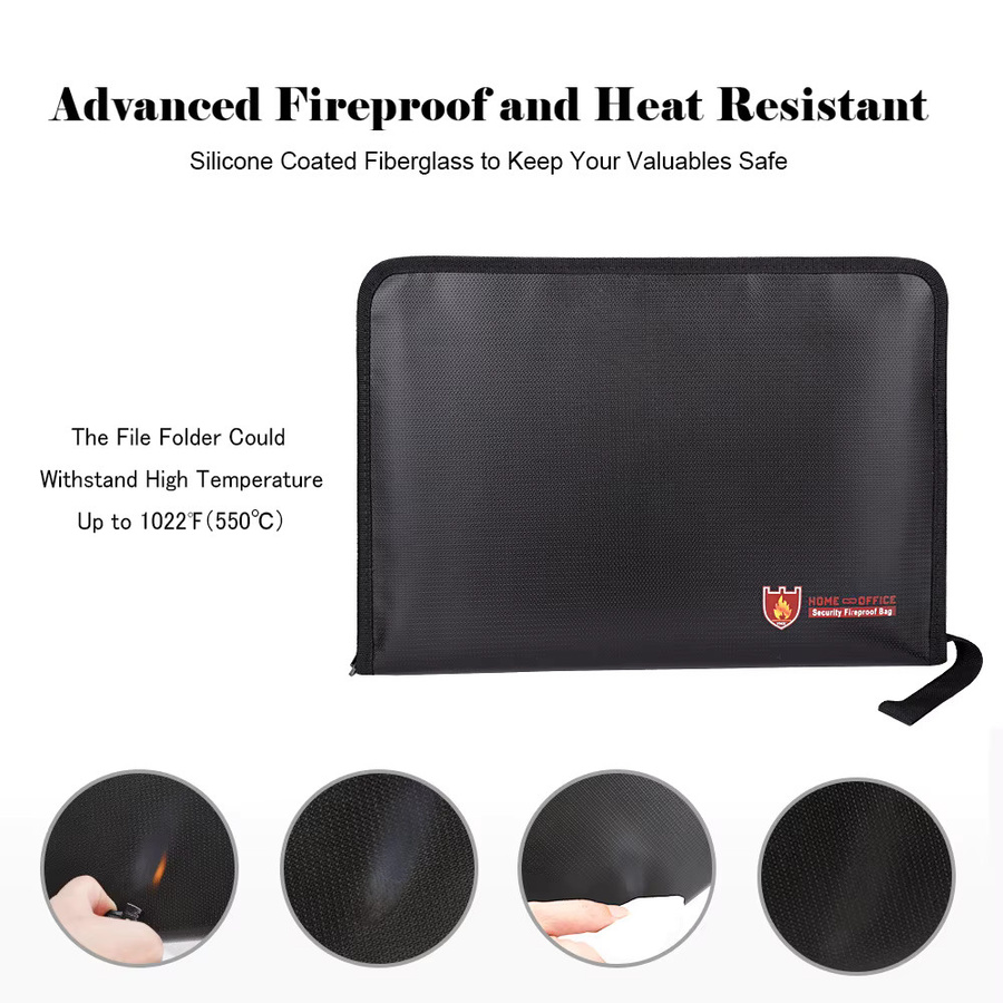 U-Angel-1988 Feuerfeste und wasserabweisende Dokumententasche in Schwarz mit 12 Taschen für A4-Dokumente und Geldfach mit Reißverschluss - Bild 3