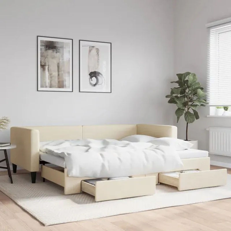 Vidaxl Schlafsofa mit Schubladen in Cremefarben aus Stoff, B/T/H: 90 x 200 cm - Bild 1