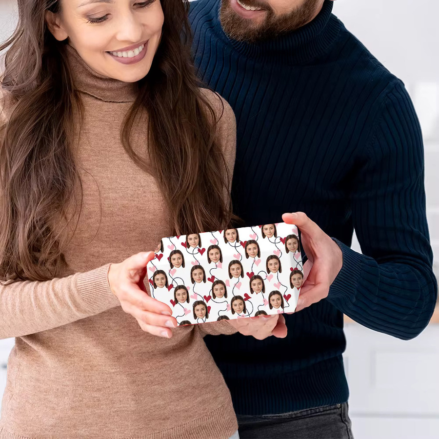 Personalisierte Geschenkpapier mit herzförmigem Gesichtsfoto von WEIGAO für Valentinstag und Geburtstag - Bild 6
