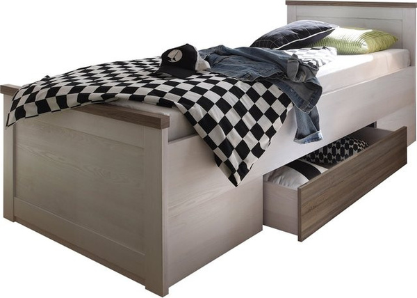 Vaja Möbel Einzelbett Luca in Weiß mit Schubladen, Modernes Bett für dein Schlafzimmer, B/T: 100 x 200 cm