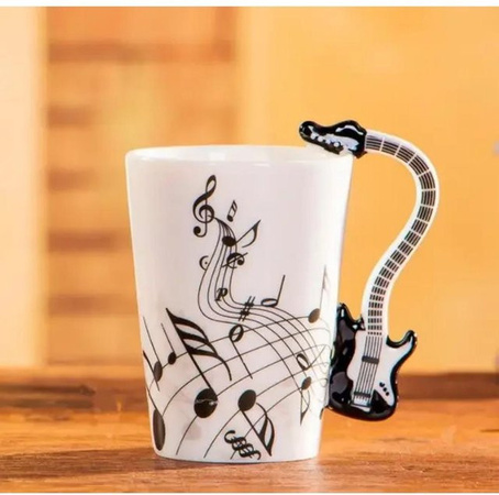 Kreative Keramiktasse im Musik-Design mit Gitarren- und Violinen-Stil, weiß, 240 ml