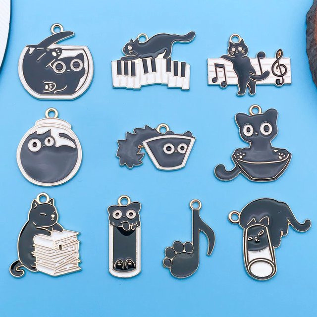 Anhänger Schwarze Katze, Emaille, Schwarz, Unisex - Bild 1