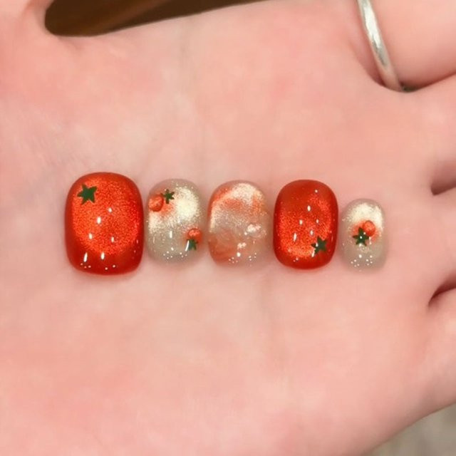 Stylebon Pressnägel, rot, Tomaten-Design, glänzend, 10 Stück, Damen - Bild 1