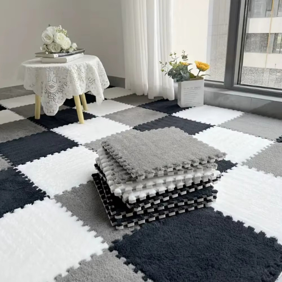 DHDH 20-teilige weiche Plüsch-Babymatte aus EVA-Schaum und Polyester, rutschfeste Puzzle-Spielmatte für Kinderzimmer, Schlafzimmer oder Balkon, Farbe: Weiß - Bild 4
