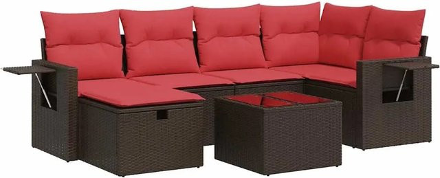 vidaXL 7-teilige Garten-Sofagarnitur aus Poly-Rattan in Braun mit Kissen und pulverbeschichtetem Stahlgestell - Bild 1