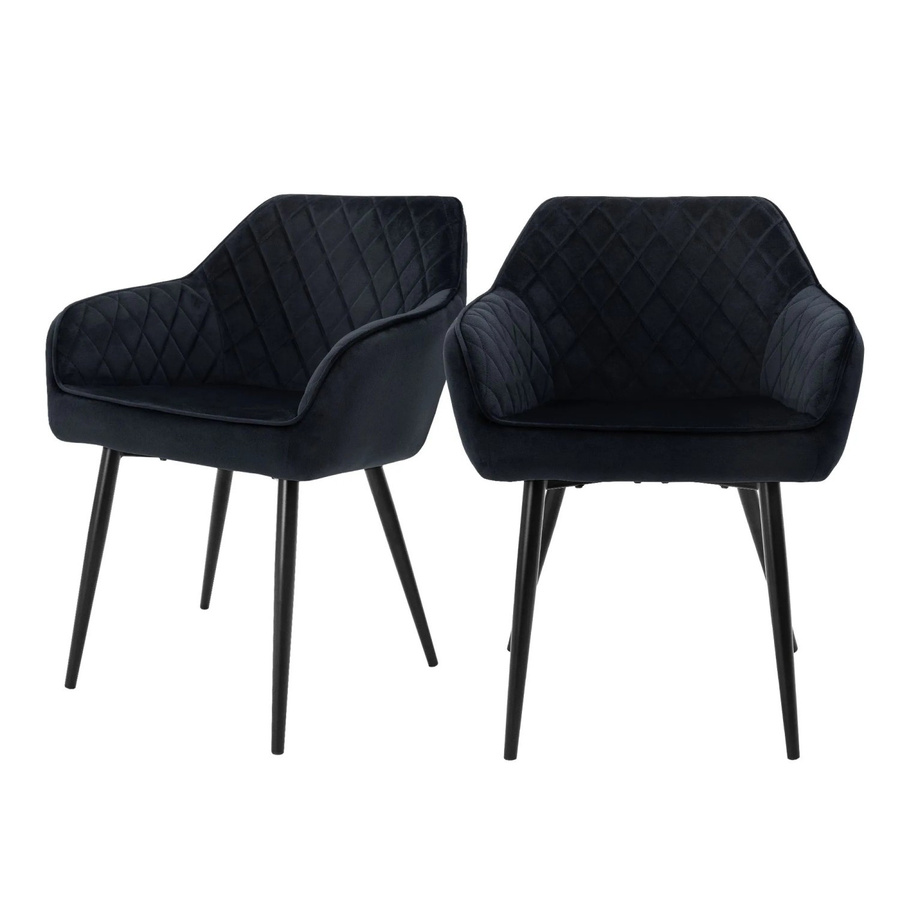 ML-Design 2er Set Esszimmerstühle mit Rauten Steppung in Schwarz, Samtbezug und Metallbeinen mit Armlehnen, B/T/H: 60 x 60 x 80 cm - Bild 2