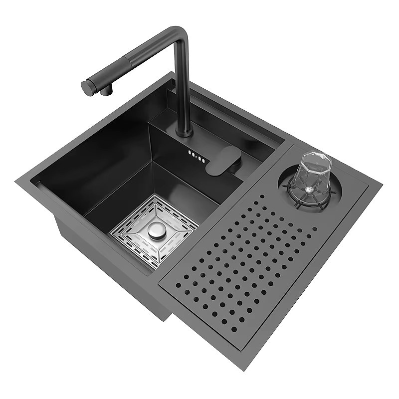 TELISIYA Mini Edelstahl-Spülbecken mit Reiskorn-Prägung in Silber oder Schwarz, multifunktionales Einzelbecken für Wohnmobil und Haushalt - Bild 6