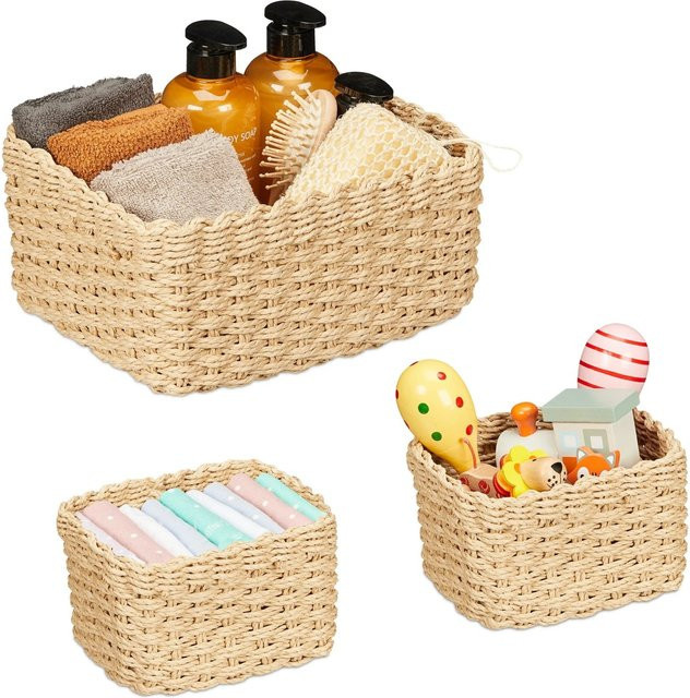 Relaxdays Aufbewahrungskorb aus geflochtenem Papierseil und Eisen in Beige/Hellbraun, stapelbar, B/T/H: 29 x 14 x 22 cm - Bild 1