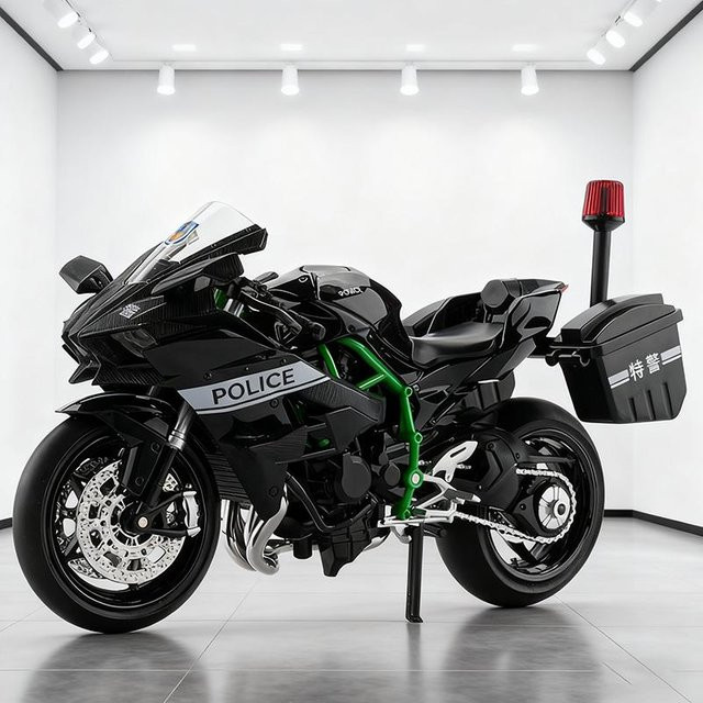 Linyi toy car Ninja H2R Polizei Motorrad Modell Fahrzeug, 1:12, mit Licht und Ton, ab 14 Jahren - Bild 1