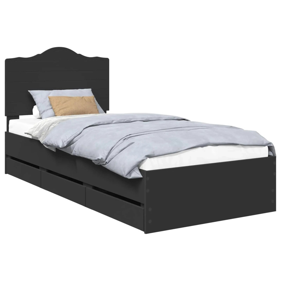 vidaXL Bettrahmen mit Schubladen in Schwarz aus Holzwerkstoff, B/T/H: 90 x 200 cm - Bild 2