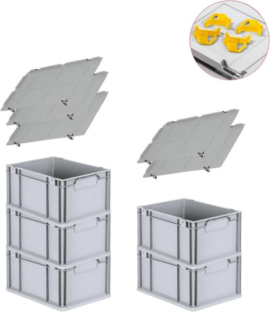 PROREGAL Spar Set mit 5 Eurobox Nextgen Economy in Gelb inklusive Auflagedeckeln und 4 Schiebeschnappverschlüssen, H x B x T: 22 x 30 x 40 cm, 20 Liter pro Box - Bild 1