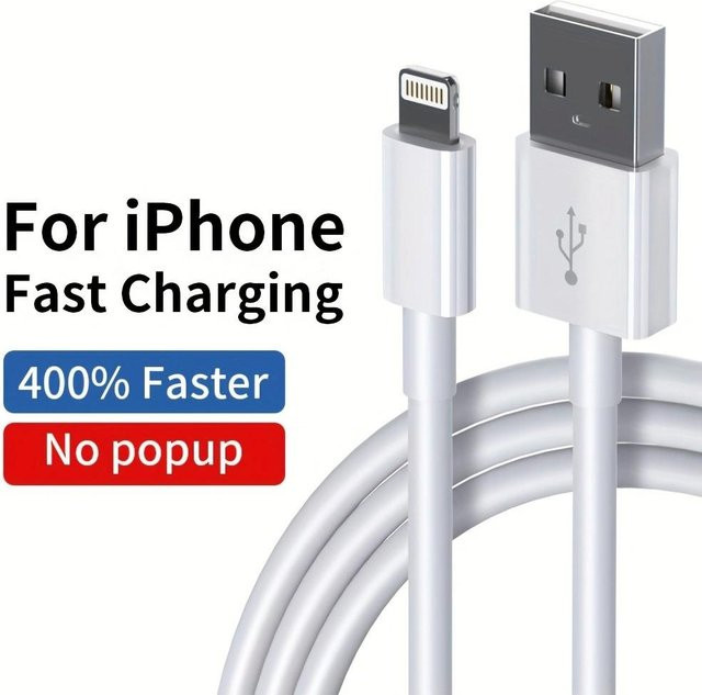 LAIHONEN Lightning-zu-USB-Schnellladekabel 12W 2,4A für iPhone in Weiß - Bild 1