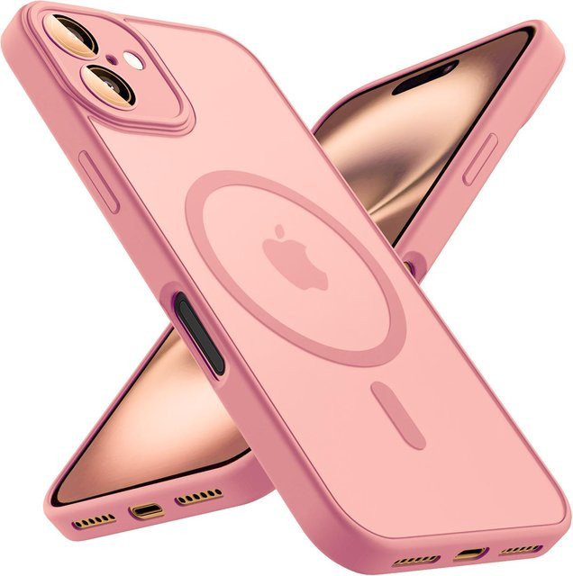 Magnetische Frosted Handyhülle für Apple iPhone kompatibel mit MagSafe in Rosa und Transparent - Bild 1