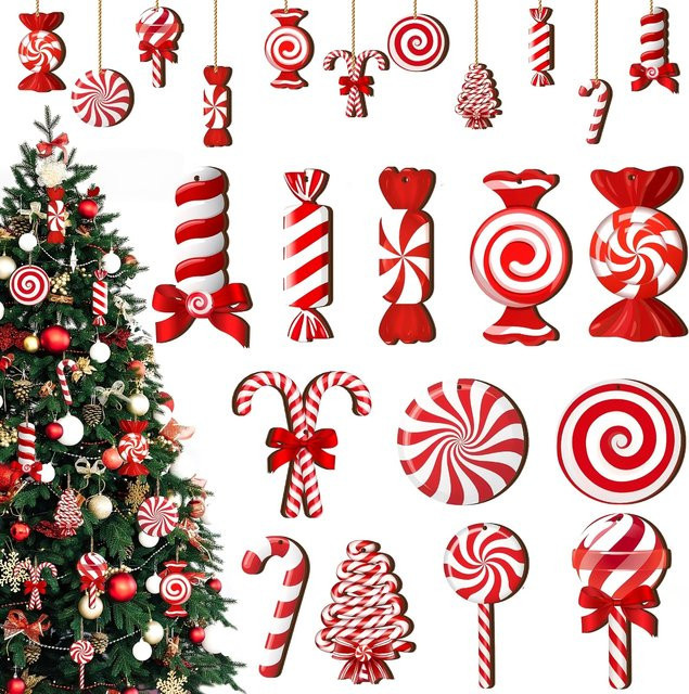 DUTRIEUX Weihnachts-Zuckerstangen Holzornamente rot-weiß gestreift als Anhänger für Weihnachtsbaum und Heimdekoration - Bild 1