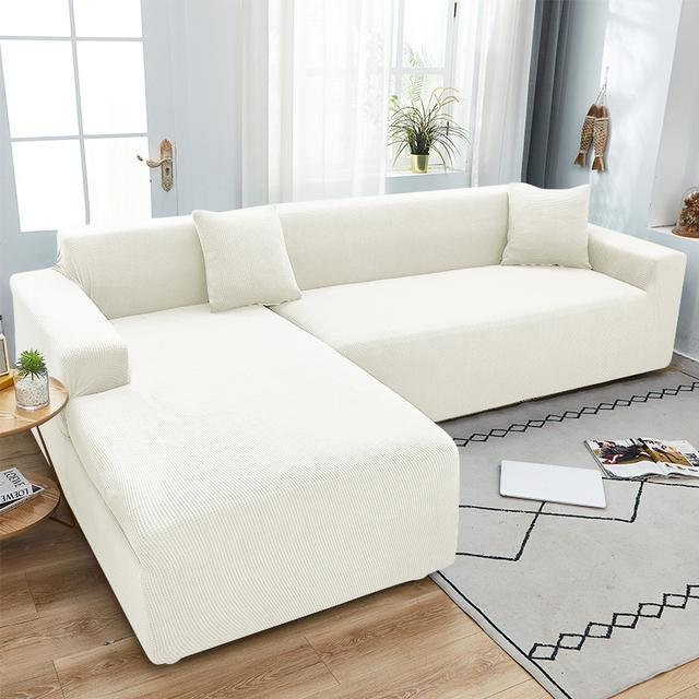 Yiran Furniture L-förmiger Sofabezug aus Jacquard-Stretch-Polyester, schmutzabweisend und rutschfest, weiß, Breite: 90-140 cm - Bild 1
