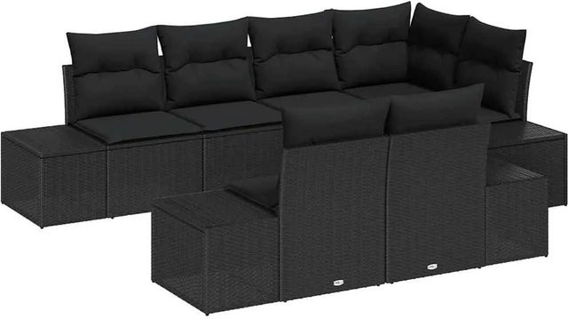 vidaXL Garten-Sofa-Set aus Poly Rattan in Schwarz mit 7-teiliger Polstergarnitur und Armlehnen im L-Shape Design - Bild 1