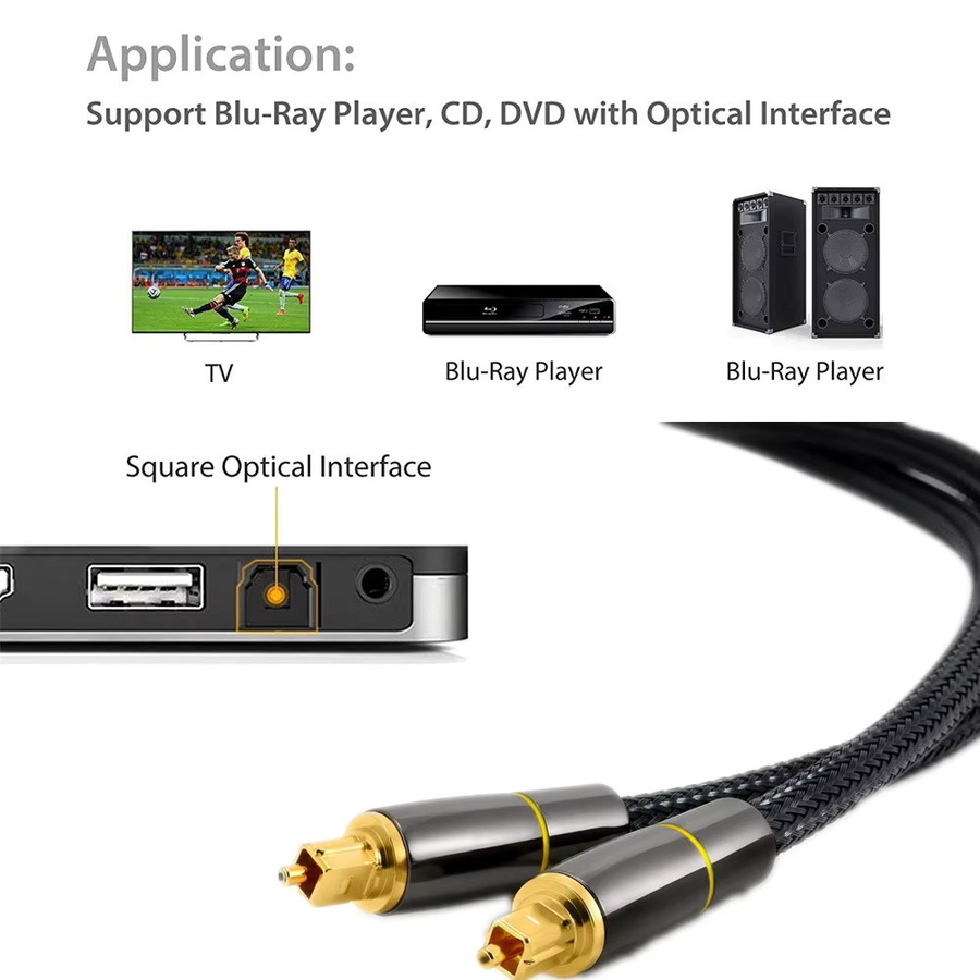 Toslink S/PDIF Glasfaserkabel für Verstärker, Xbox, PS4, PS5 und TV, Farbe: Schwarz, Länge: 2 Meter - Bild 4