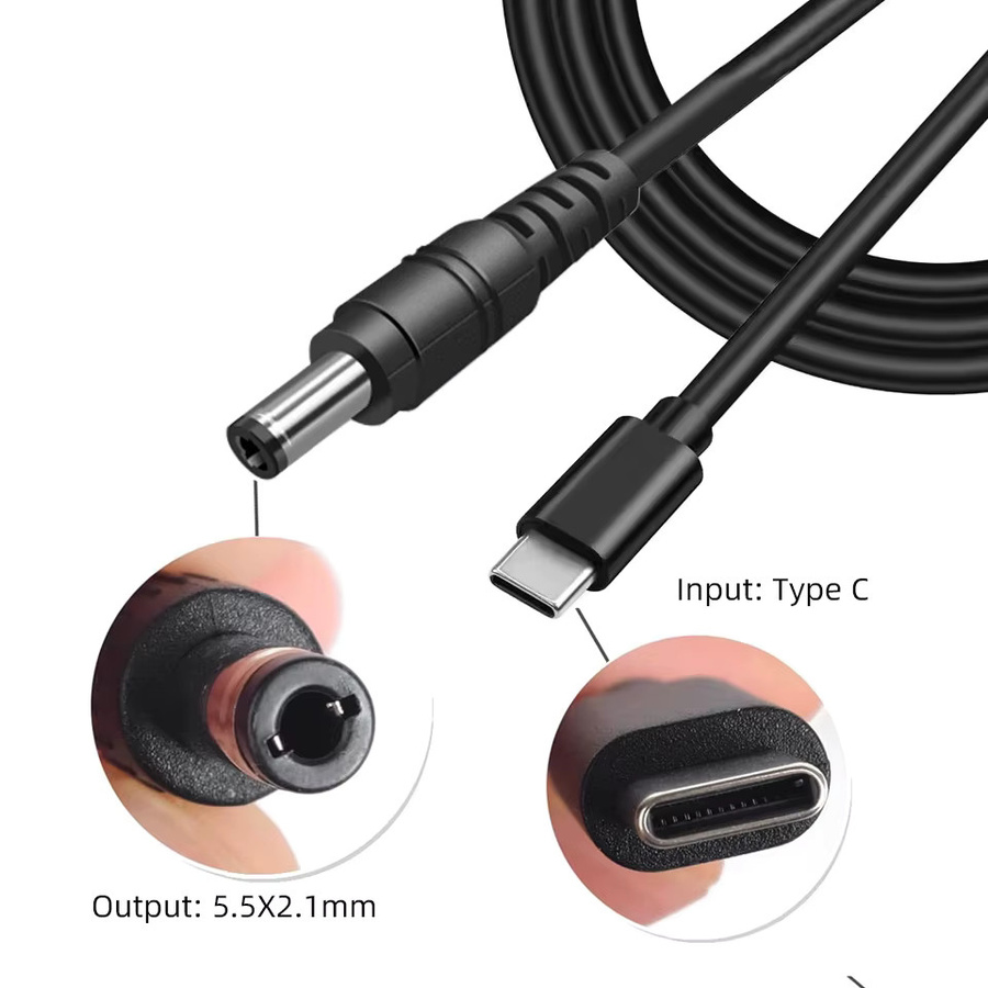 Geris Power USB Typ C auf DC 5,5x2,1mm PD Adapterkabel 65W in Schwarz für LED Streifen, TV Box und Router - Bild 2