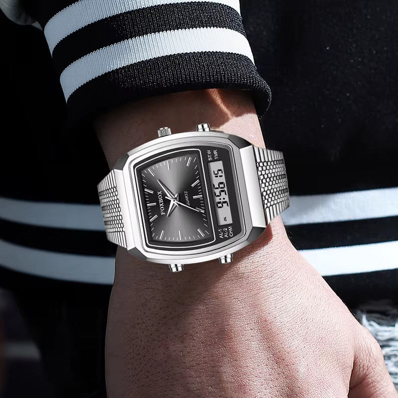 LIGE Digitaluhr, Quarz, Edelstahl, Schwarz, Silber, Herren - Bild 6
