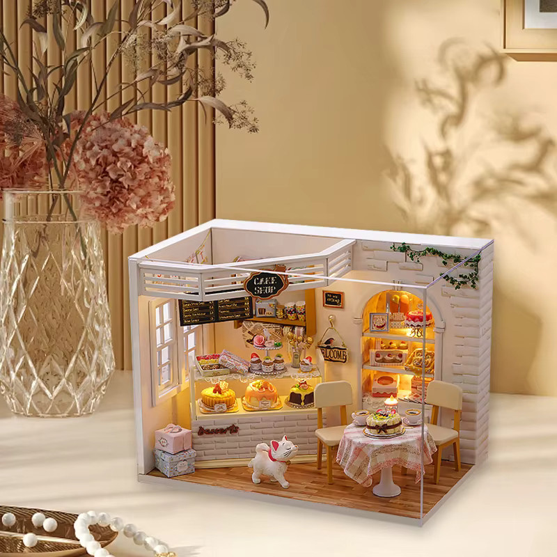 Battoom 3D-Puzzle Mini-Holzpuppenhaus-Modellbausatz Schlafzimmer-Dekorationsset aus Holz in Natur und Mehrfarbig - Bild 5