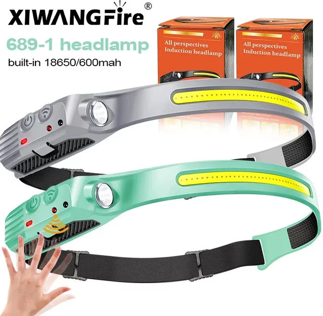 XIWANGFIRE Wiederaufladbare LED-Stirnlampe mit Bewegungssensor und COB-Scheinwerfer, IPX4 wasserdicht, ideal für Camping und Angeln - Bild 1