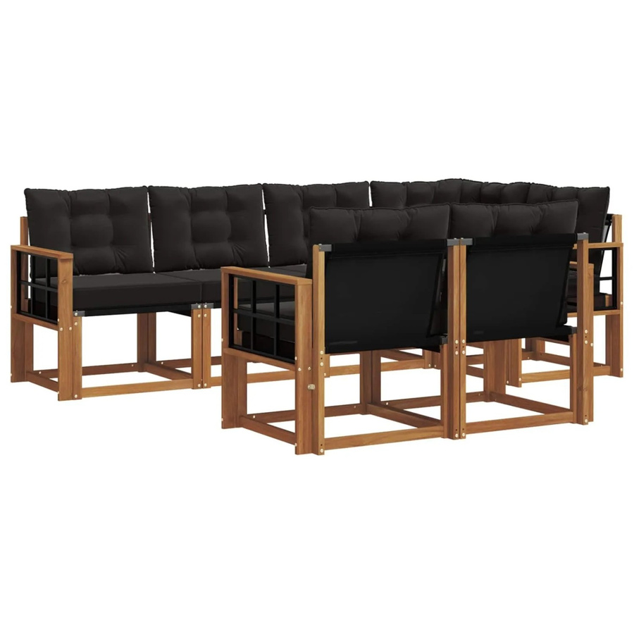 vidaXL Outdoor-Sofagarnitur 7-teilig aus Akazienholz mit Textilene und Kissen in Natur und Schwarz - Bild 2