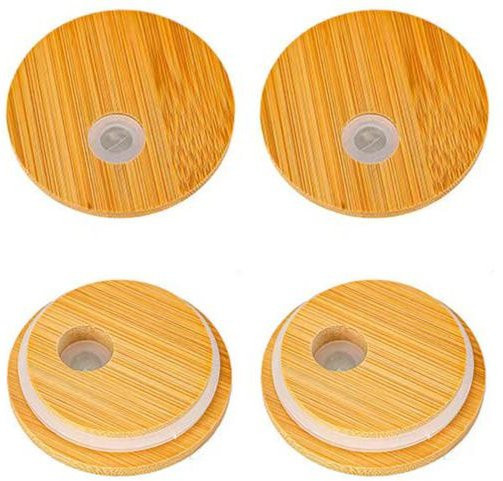 4er Set Flixab Bambusdeckel mit Silikondichtung und Strohloch, auslaufsicher und BPA-frei, orange/braun, Durchmesser: 7,0 cm - Bild 1