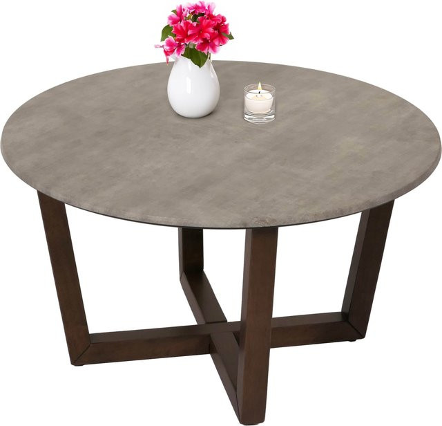 MCW Couchtisch M61 in Beton-Optik mit Massiv-Holz HPL Laminat Melamin, Durchmesser: 80 cm, Farbe: Grau - Bild 1
