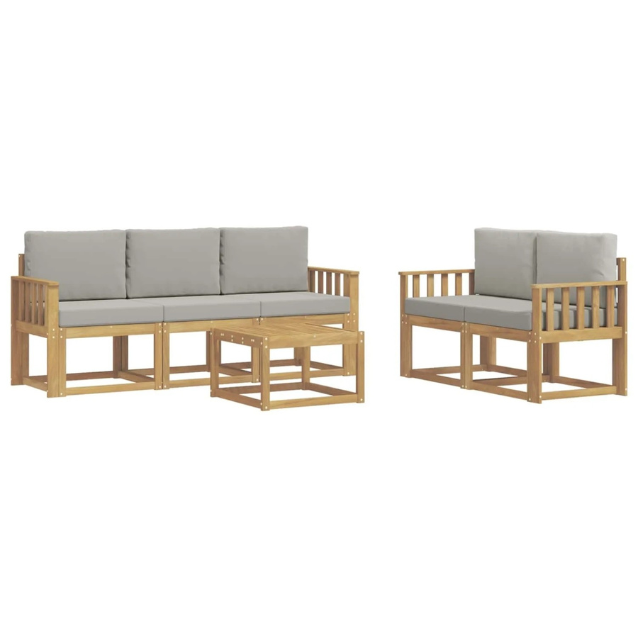 vidaXL Outdoor-Sofagarnitur 6-teilig aus Akazienholz in Weiß und Hellgrau mit Sitz- und Rückenkissen, B/T/H: 59 x 59 x 37 cm - Bild 2