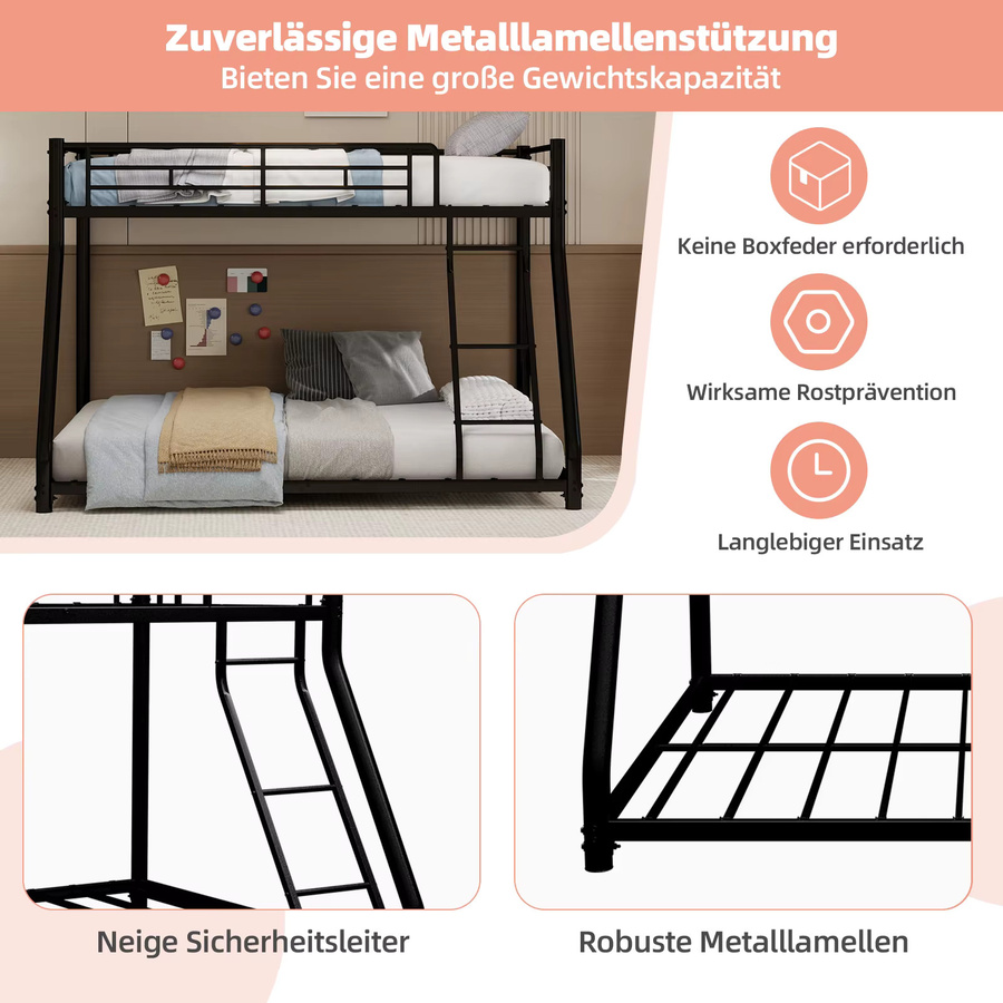 Modernes Etagenbett aus Metall in Schwarz mit Leiter, B/T/H: 90 x 190 cm - Bild 4