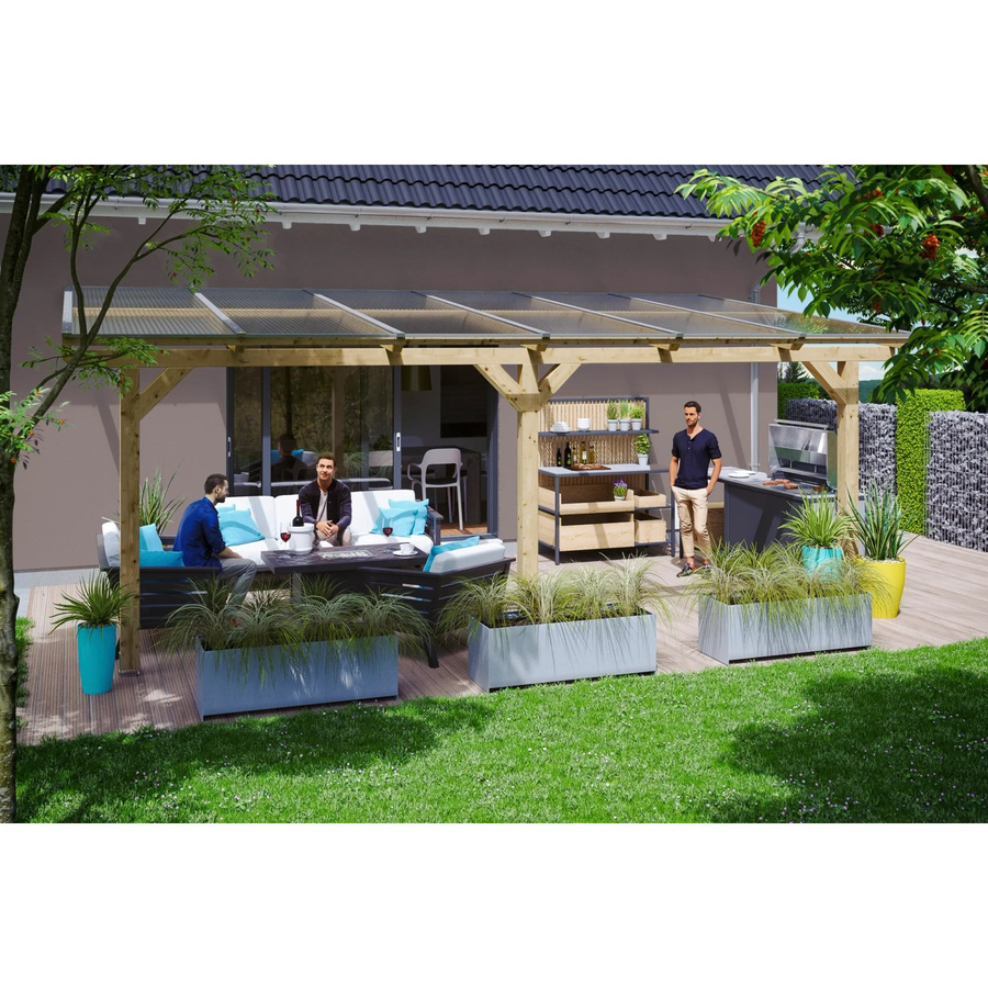 Skan Holz Terrassenüberdachung Bormio aus Leimholz in Natur Beige, Breite: 648 cm, Tiefe: 300 cm - Bild 2