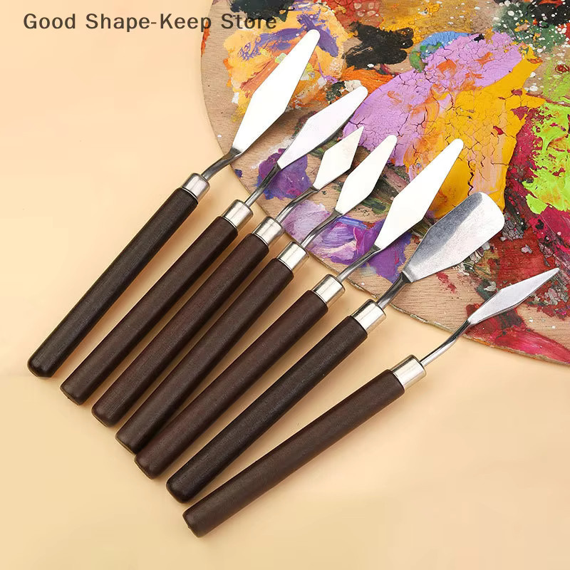 7er Set Malmesser aus Edelstahl und Holz für Gouache, Aquarell und Mixed Media - Bild 2
