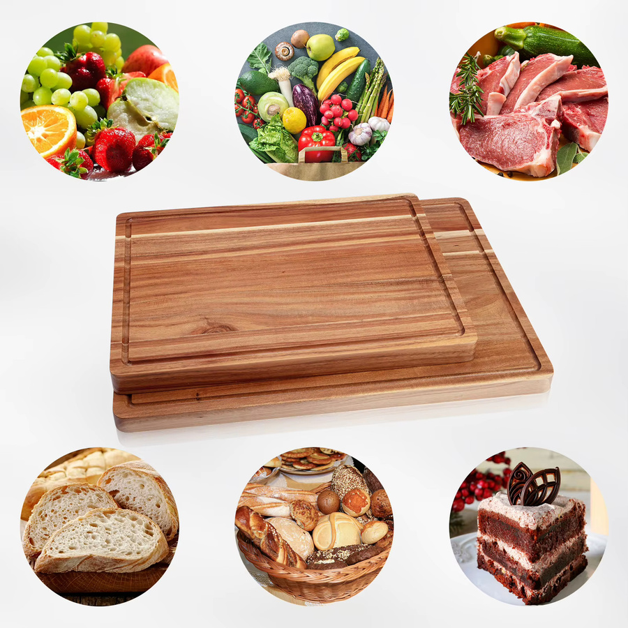 HiMISS Akazienholz Schneidebrett in Braun, beidseitig verwendbares Holz-Küchenblock mit Griffen und Saftrillen, B/T/H: 50,8 x 38,0 x 38,0 cm - Bild 4
